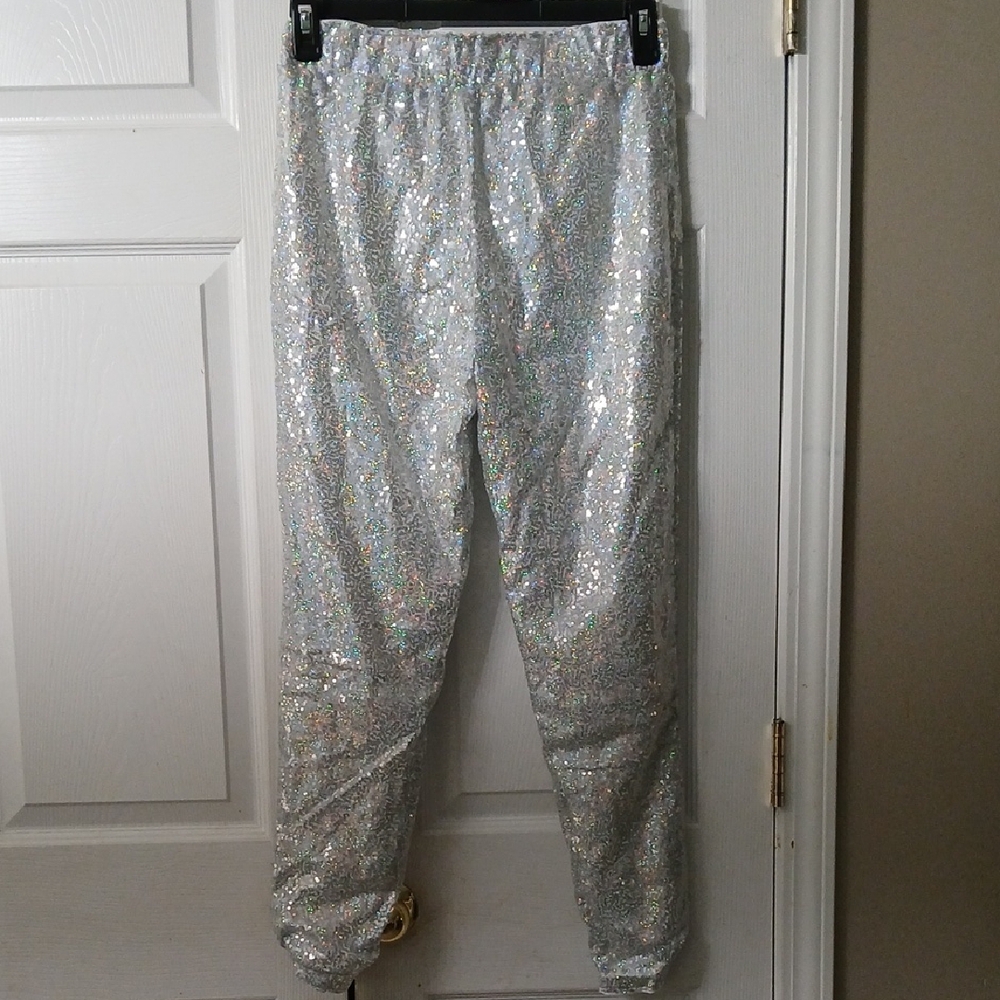 WDIRARA Elastic Waist Silver Sequin Sparkle Leggings Pants Sz XS NWT